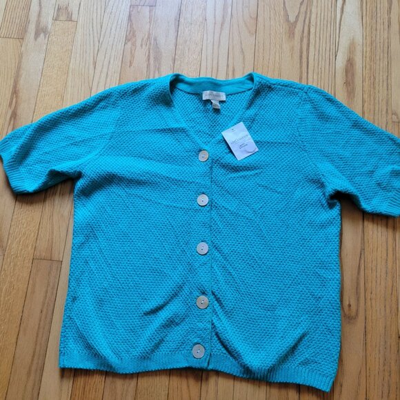 Appleseeds Womens Cotton Knit Turquoise Cardigan Sweater Button Closure Size L N - Picture 4 of 7